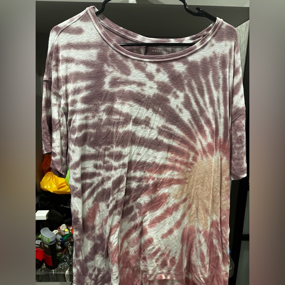 American Eagle Outfitters Purple and White Tie-Dye Tee